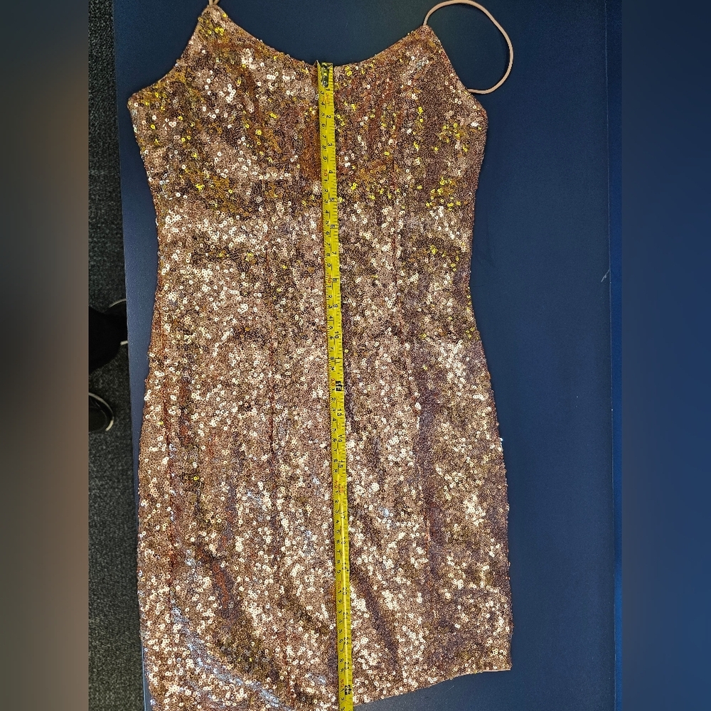 Lulu's Gold Mini Dress Sparkles with Elegance Built In Bra Rose GOLD